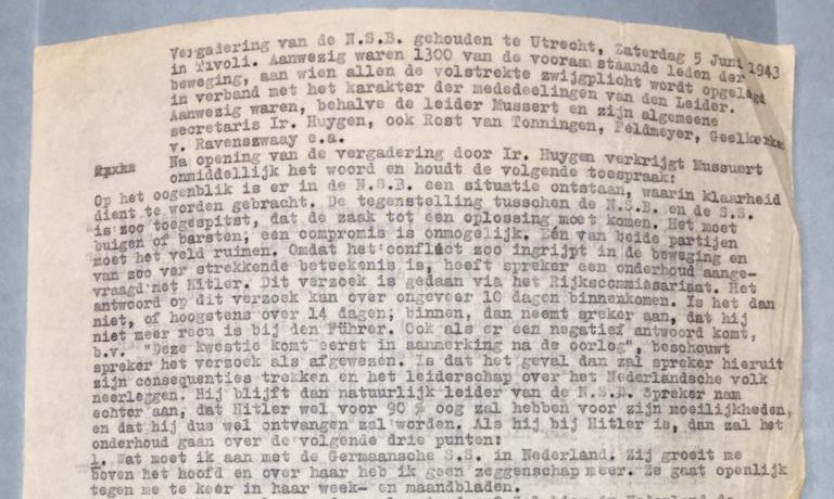 Deel van het verslag van de NSB vergadering op 5 juni 1945